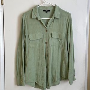Lulus Mary Louise Sage Green Long Sleeve Button-Up Top, S